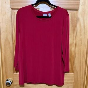 Chico's Deep Red Long Sleeve Crewneck Knit Top, Chico’s Size 3/XL/16.